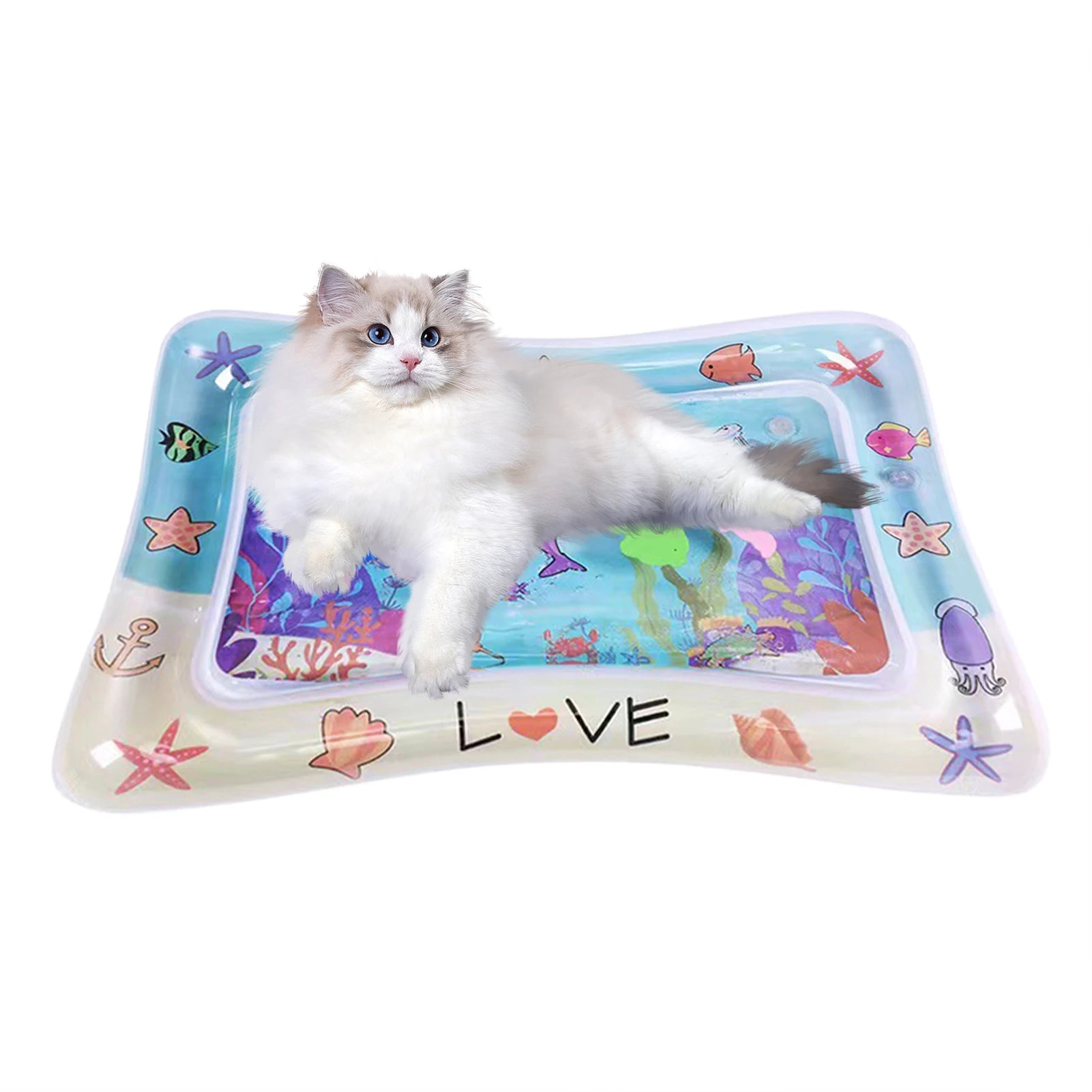 Sensory Water Play Mat For Cats Dogs Water Sensory Pad Thickened Water Sensory Playmat With Fish Pets Summer Playing Water Pad - Paw Academy Store